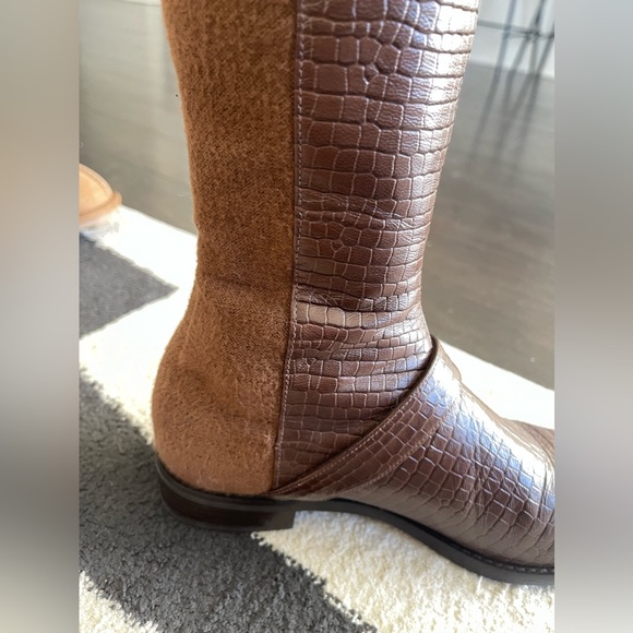 Stuart Weitzman The Siella Coffee Brown Croc Embossed Leather Size 37.5/7B - Picture 5 of 11
